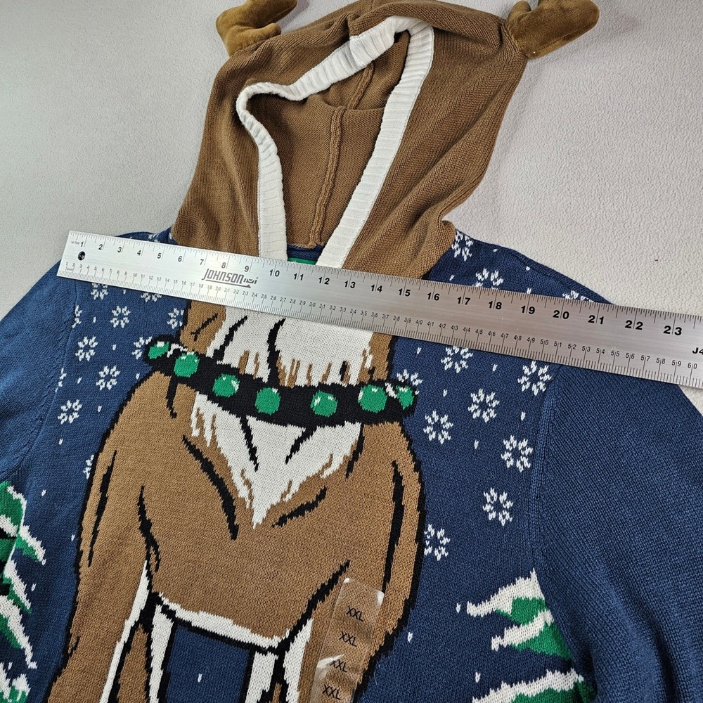 Ugly Christmas Sweater Hoodie Men's XXL Blue Brown Acrylic Knit Winter - Picture 5 of 11